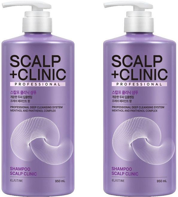 엘라스틴 스칼프 클리닉 두피 딥클렌징 약산성 샴푸 프레쉬 페퍼민트 향, 2개, 950ml