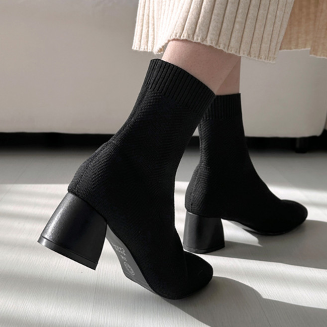슈카르페 빅사이즈 발목 쫀쫀 울지 않는 스판 삭스 니트 앵클부츠