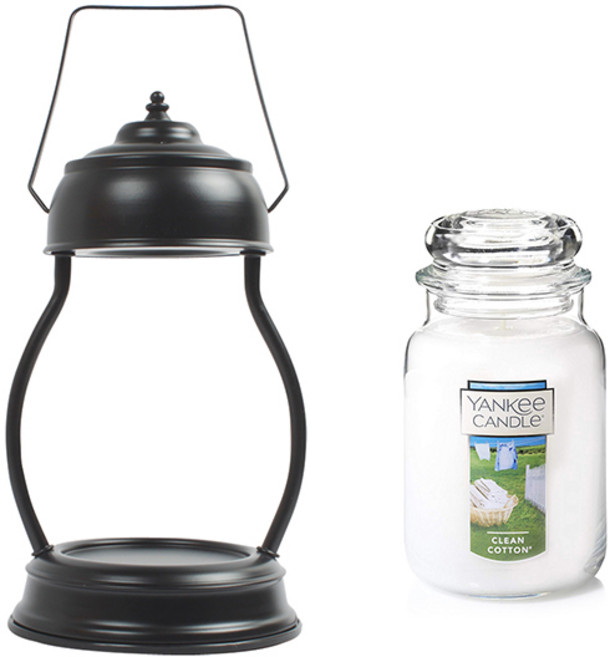 양키캔들 라지자 + 캔들워머 + 전구 2p 세트, 워머(퓨어블랙), 캔들(클린코튼)