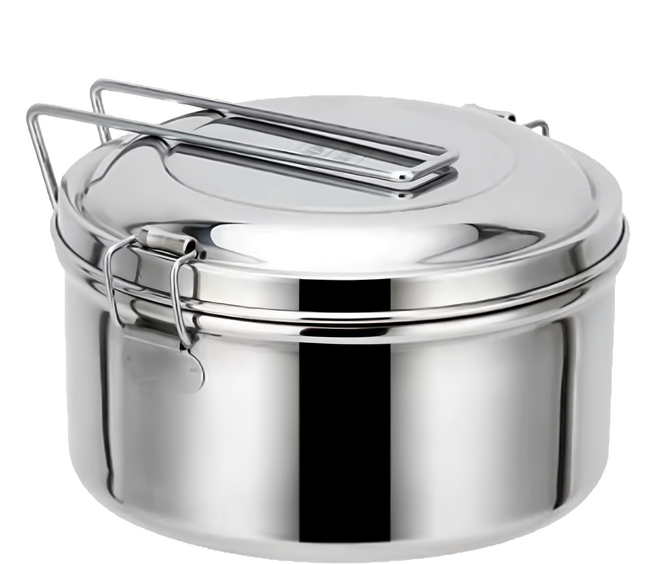 不鏽鋼單手柄便當盒 附菜格 小(14cm), 銀色, 1個