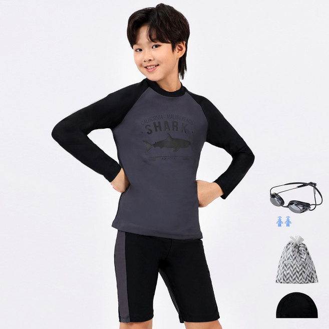 아쿠아티카 아동 래쉬가드 상하의 AQA315 + 선수용수경 + 수모 + 귀마개 + 비닐백세트