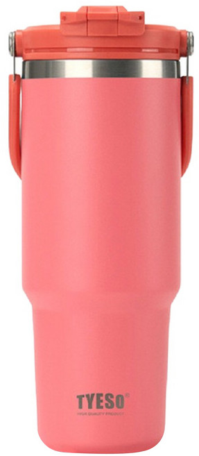 TYESO 泰碩 二代 304不鏽鋼手提保溫冰霸杯, 西柚粉, 900ml, 1個