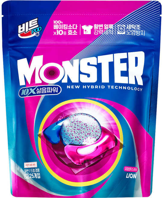 비트 몬스터 팟 10X 삶음파워 캡슐세제 유칼립투스 러쉬, 1개, 25개입