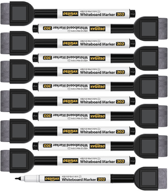 펜맥스 세필 미니 지우개 보드마카, BLACK, 12개