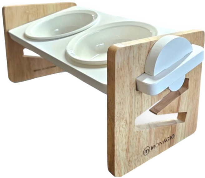 모나지오 반려동물 키높이조절 2구 스마트식기 도자기, 화이트네츄럴, 1개