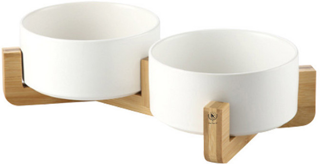 딩동펫 반려동물 모던 세라믹 식기 1단 2구 L, 화이트, 1개
