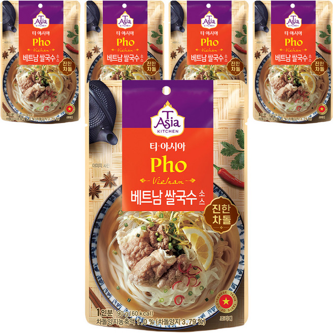 티아시아키친 베트남 쌀국수 소스 진한 차돌, 90g, 5개