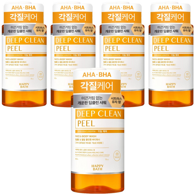 해피바스 딥클린 아하바하 각질케어 올인원 바디워시 시트러스 유자 향, 900g, 5개