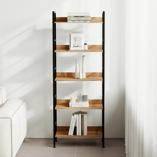 소프시스 스택 책장, 티크판넬 + 블랙프레임, 5단