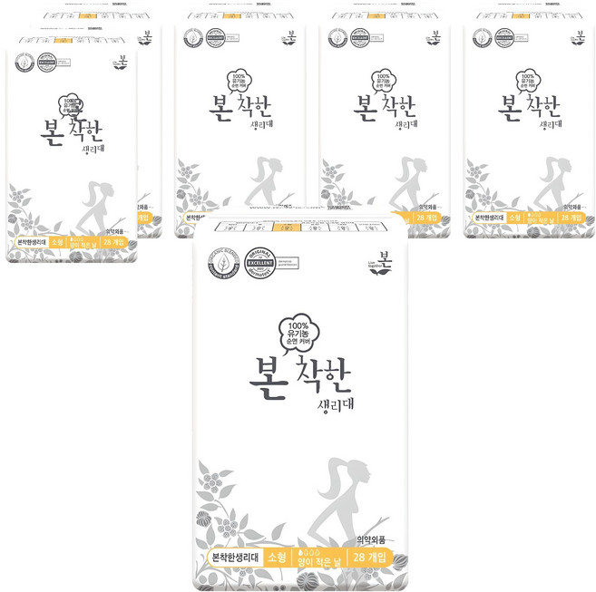 유기농본 착한 생리대 날개형, 소형, 28개입, 6세트