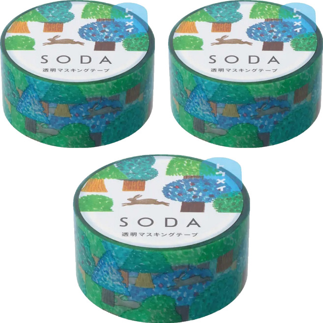 KING JIM HITOTOKI SODA 透明PET卷狀膠帶 20mm x 4m CNT20-016 東出桂奈設計款, 野兔, 3捲