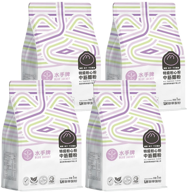 聯華製粉 BLUE JACKET 水手牌 特級粉心粉中筋麵粉, 1kg, 4包