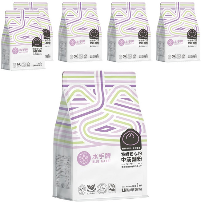 聯華製粉 BLUE JACKET 水手牌 特級粉心粉中筋麵粉, 1kg, 6包