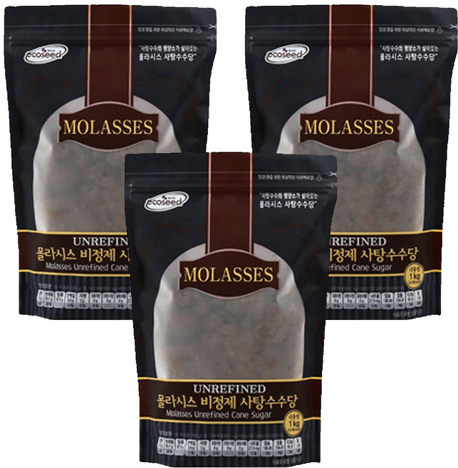 썬앤지 몰라시스 비정제 사탕수수당, 1kg, 3개