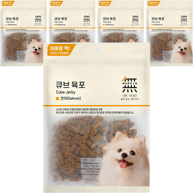무마진 큐브 육포 강아지 간식 져키, 연어맛, 800g, 5개