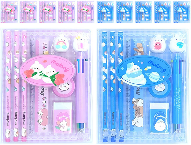 팝콘펜시 몰랑 케이스 문구 2종 x 3p 세트, 핑크 + 블루, 2세트