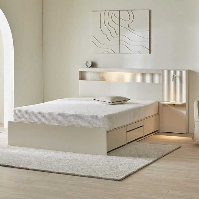 웰퍼니쳐 헤일로 LED 호텔식 수납침대 프레임 + 사이드 패널 방문설치, 라이트그레이