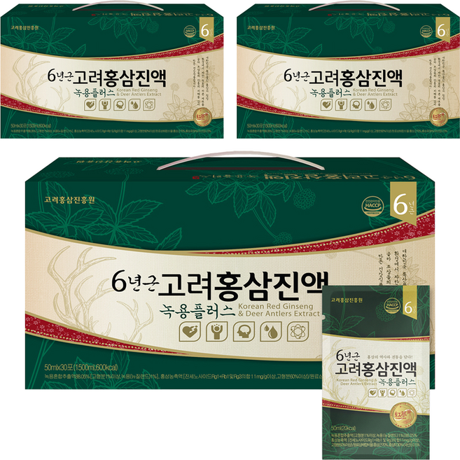 고려홍삼진흥원 6년근 고려홍삼진액 녹용플러스, 50ml, 30개입, 3개