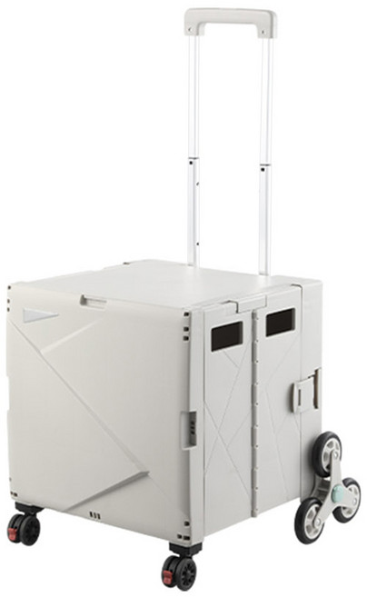 AOTTO 創意傢俱 升級款加厚折疊可爬梯八輪購物車 PP材質 科學承重, 米白色, 1個