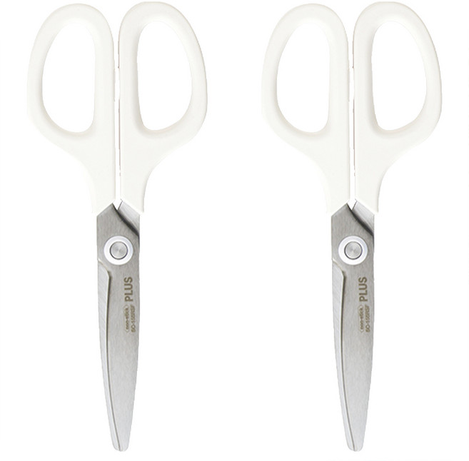 PLUS 普樂士 透明不沾膠弧線剪刀, 白色, 2支