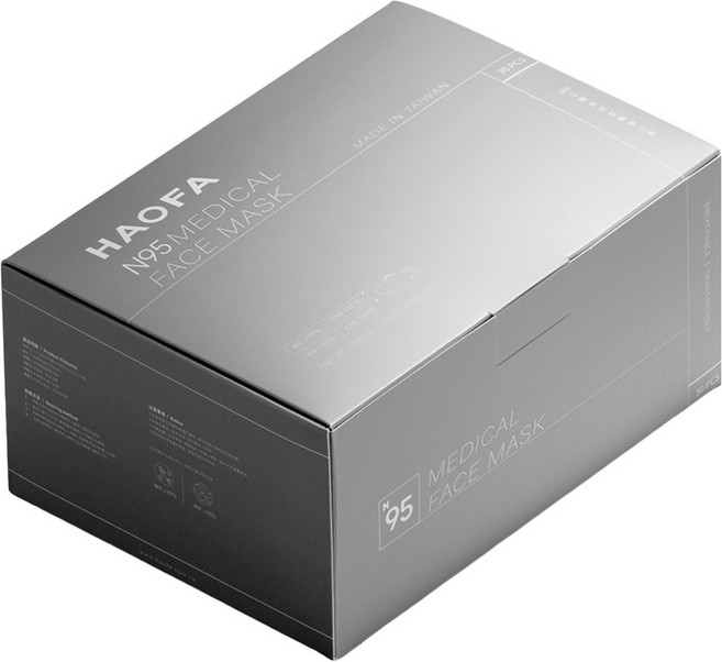 HAOFA N95立體醫療口罩 氣密型 M, 1盒, 鉑石灰, 30片