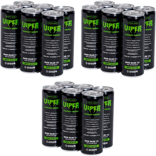 삼대오백 바이퍼 에너지 그린 제로 음료, 355ml, 18개