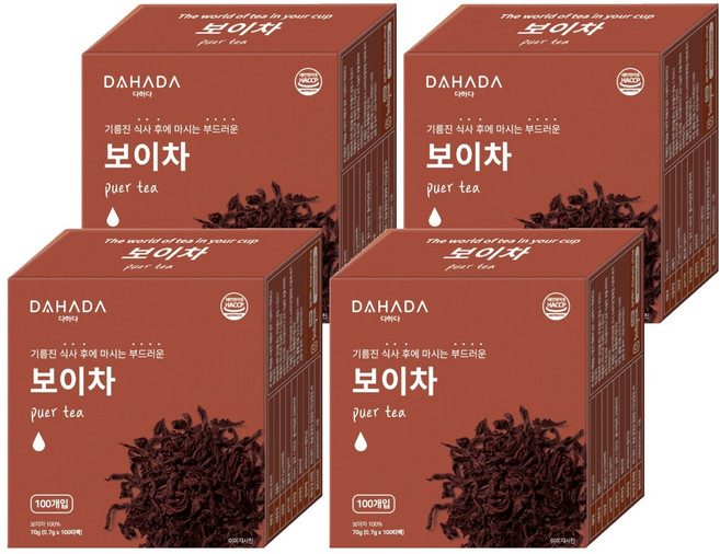 다하다 허브앤티 보이차, 700mg, 100개입, 4개