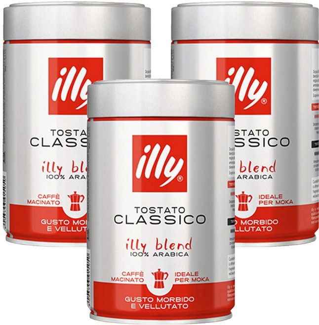 일리 클라시코 모카 분쇄 커피, 모카포트, 250g, 3개