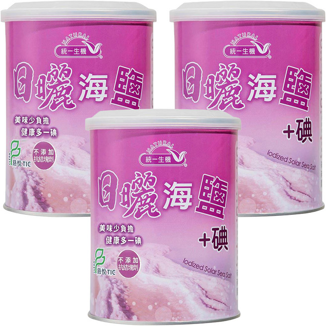 統一生機 日曬海鹽加碘, 600g, 3罐