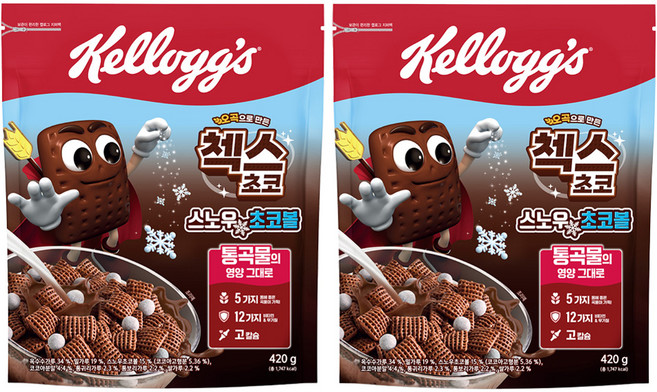 켈로그 첵스 초코 스노우 초코볼 시리얼, 420g, 2개
