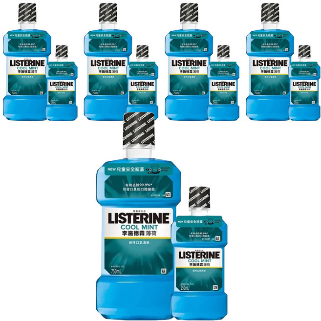 LISTERINE 李施德霖 台灣公司貨 薄荷除菌漱口水 750ml + 250ml, 1L, 5組