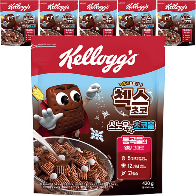 첵스초코 오곡으로 만든 스노우초코볼 시리얼, 420g, 6개