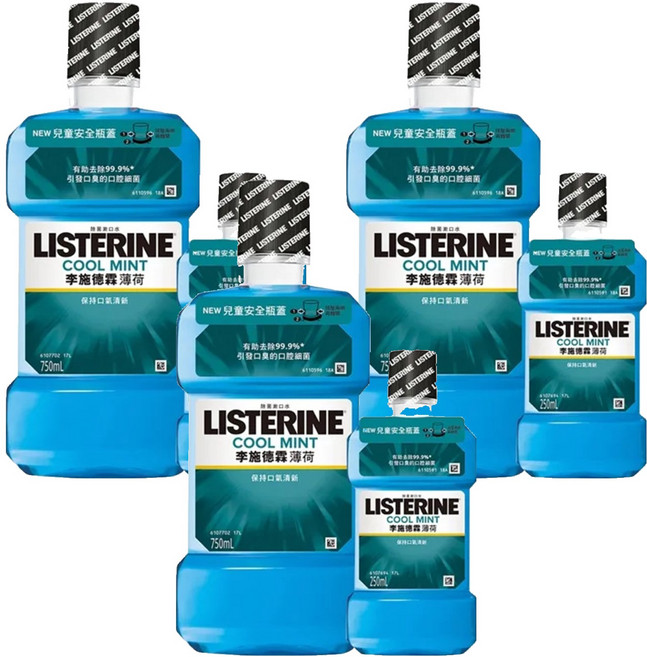 LISTERINE 李施德霖 台灣公司貨 薄荷除菌漱口水 750ml + 250ml, 1L, 3組