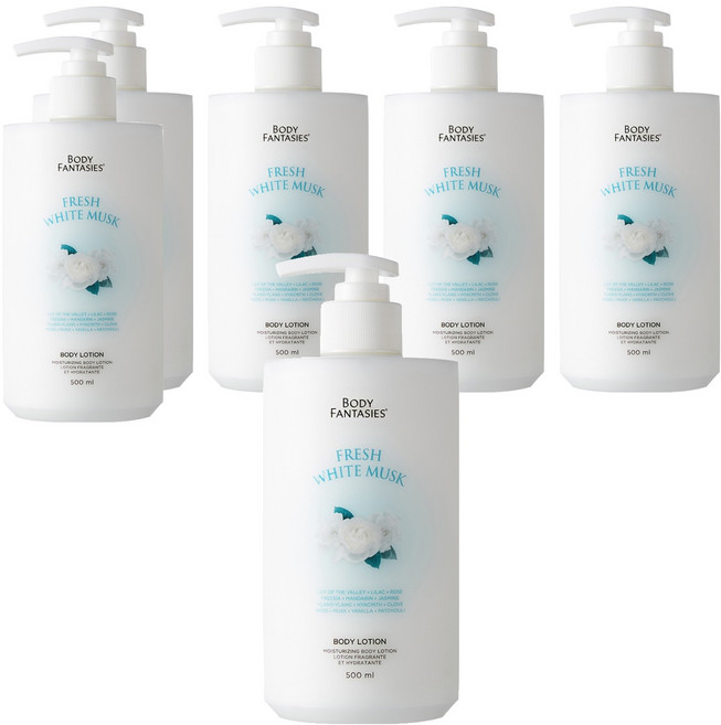 바디판타지 모이스처라이징 바디로션 프레시 화이트 머스크, 6개, 500ml