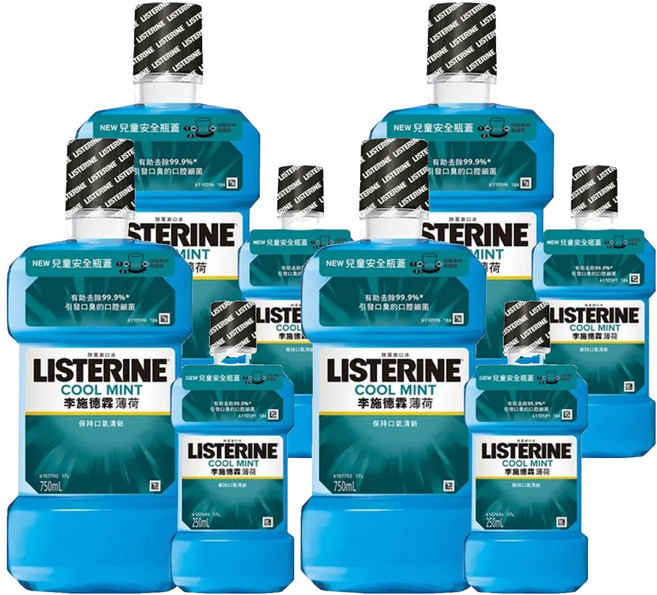 LISTERINE 李施德霖 台灣公司貨 薄荷除菌漱口水 750ml + 250ml, 1L, 4組