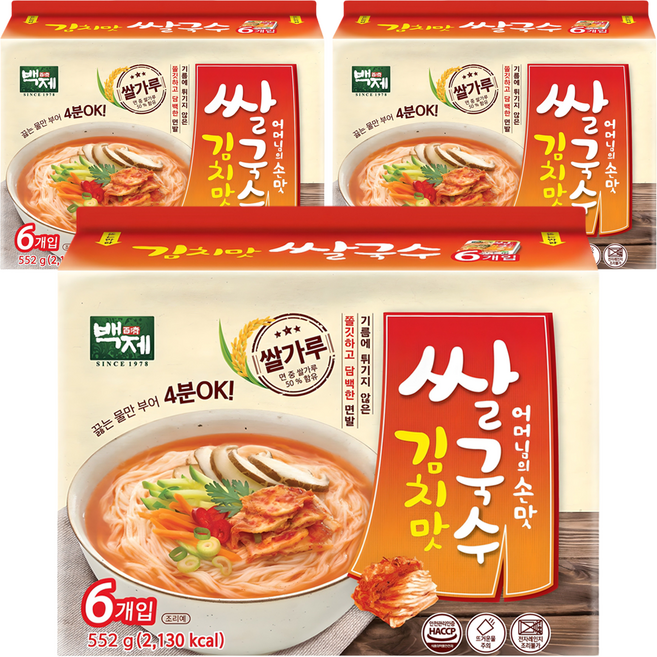 백제 김치맛 쌀국수, 92g, 18개