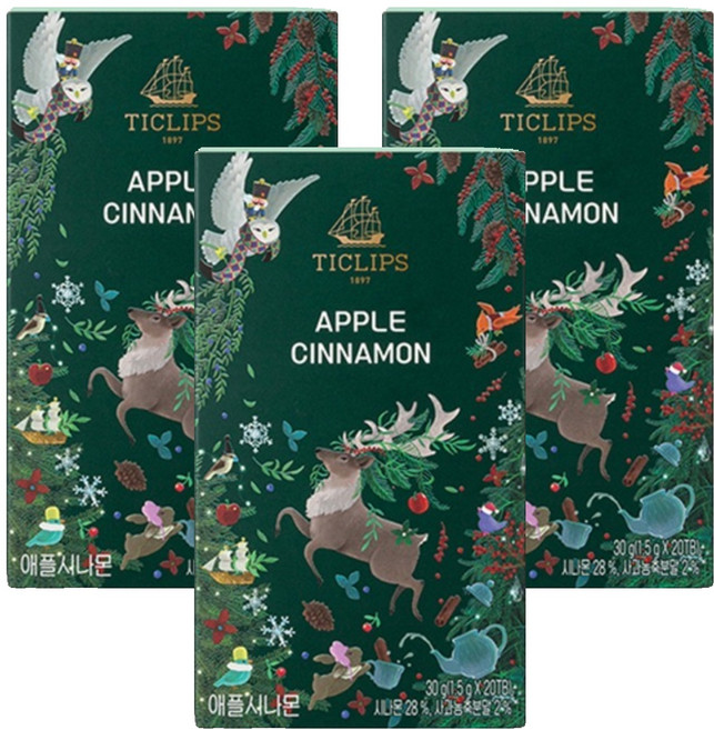 쌍계명차 티클립스 애플 시나몬 티, 20개입, 3개, 1.5g
