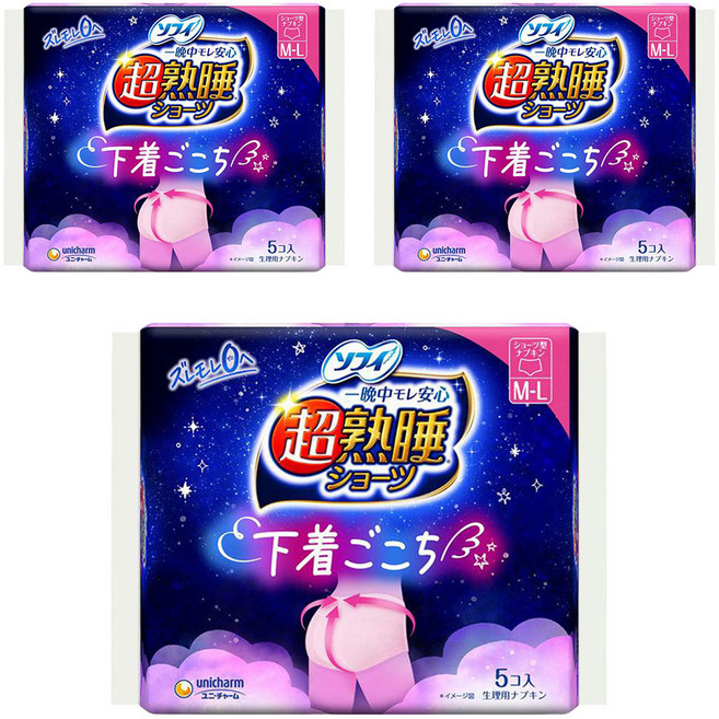 SOFY 蘇菲 日本原裝進口 超熟睡褲 夜用量多, M~L, 5片, 3包
