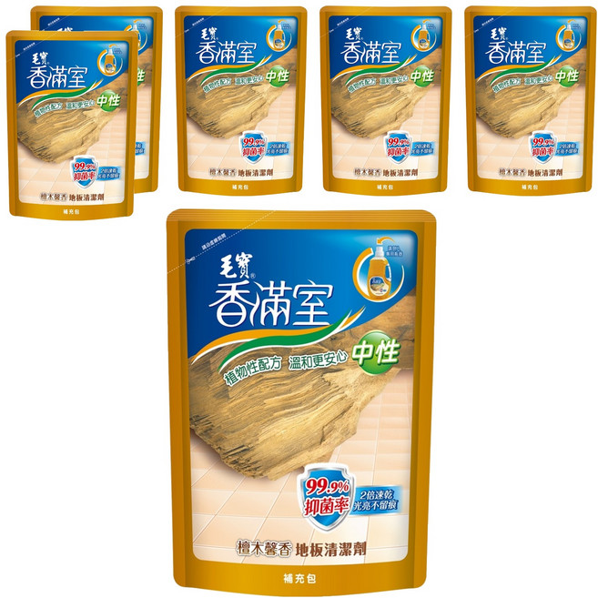 毛寶 香滿室 中性地板清潔劑補充包 椰子油精華配方 低泡沫環保清潔 清潔、芳香一次完成 不殘留於地板 溫和不刺激手部肌膚, 1.8kg, 6包
