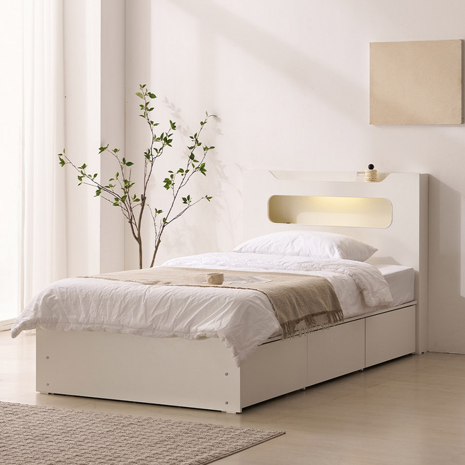 파로마 리안 LED 빅수납 침대 프레임 단품 방문설치, 화이트