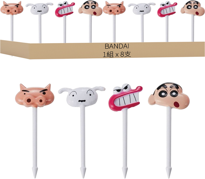 BANDAI 蠟筆小新 食物叉8件組, 8支, 1組