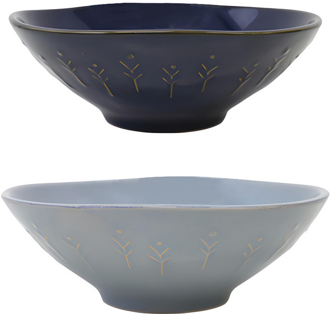 L Foret SSUEIM 圖案壓紋陶瓷麵碗 2入組, 深藍色 + 雲灰色, 1組