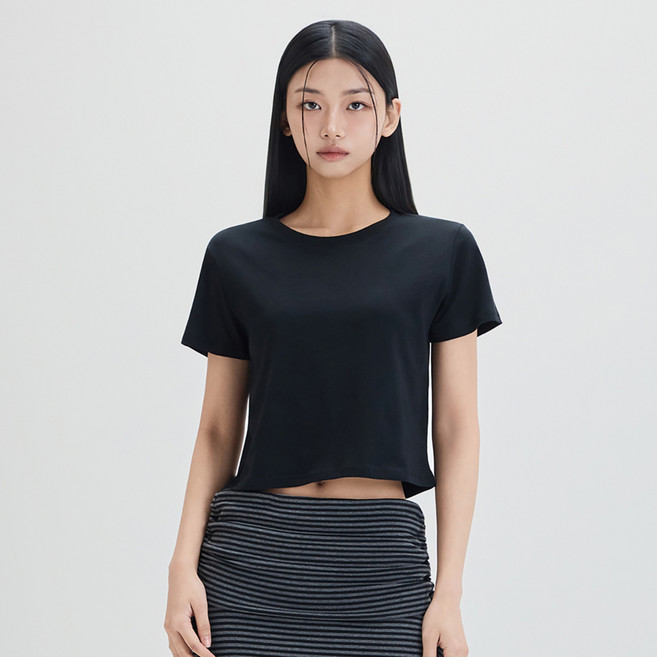 미쏘 여성용 수피마 크롭 R넥 면 반팔 티셔츠