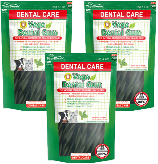 베게브랜드 강아지 덴탈껌, 클로로필, 240g, 3개