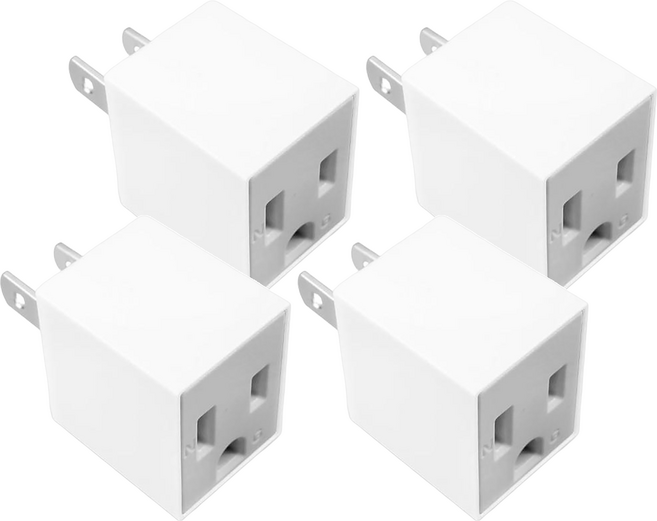 PowerSync 群加 3P轉2P電源轉接頭 4.95 x 2.6 x 4.1cm 直立型, 4.95cm, 白色, 4個