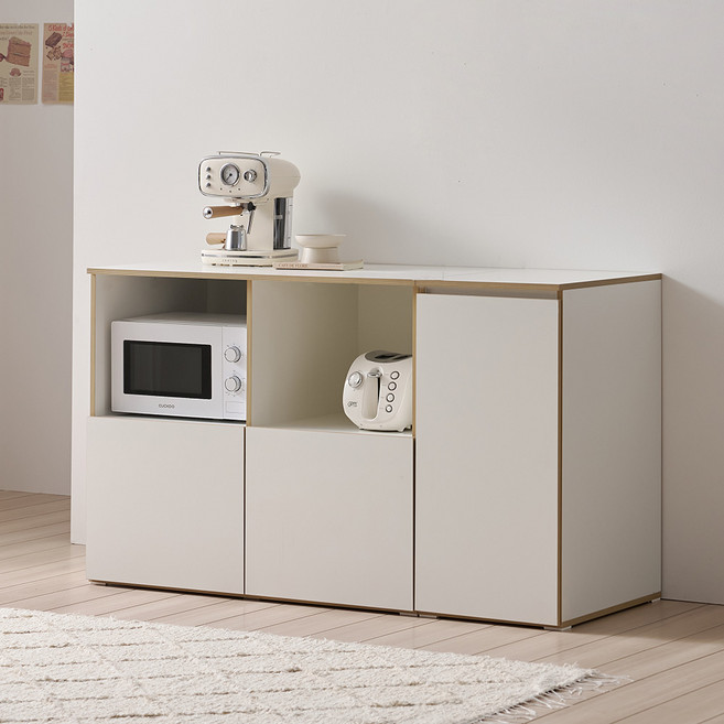 웰퍼니쳐 키체나 주방 광폭 멀티 수납장 렌지대 방문설치, 화이트 리프, 2단