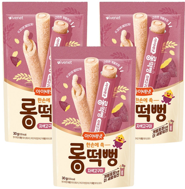 아이배냇 유아용 롱떡뻥, 3개, 30g, 자색고구마맛