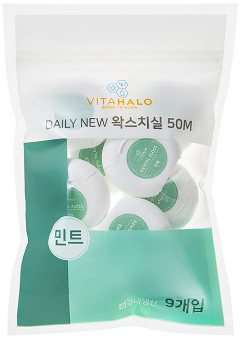 VITAHALO Daily New系列含蠟牙線 薄荷味, 50m, 9入, 1包