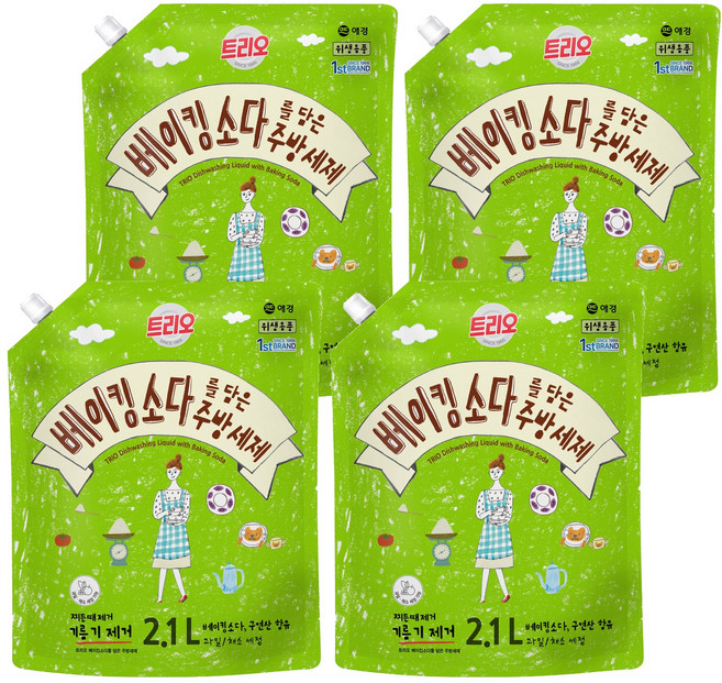 트리오 베이킹소다를 담은 주방세제, 2.1L, 4개