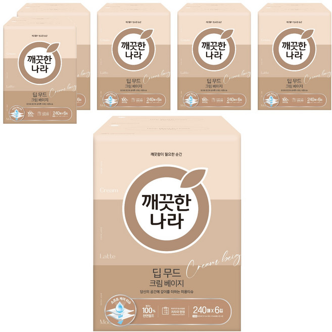 깨끗한나라 딥무드 미용티슈 크림 베이지 2겹, 240개입, 36개